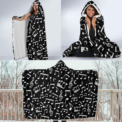 Music Note Black white Themed Print Hooded Blanket-JTAMIGO.COM