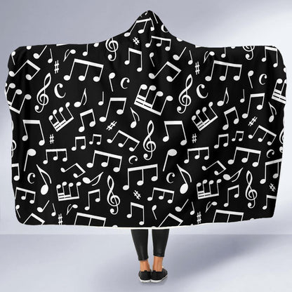 Music Note Black white Themed Print Hooded Blanket-JTAMIGO.COM