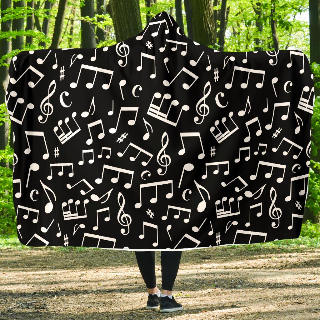 Music Note Black white Themed Print Hooded Blanket-JTAMIGO.COM
