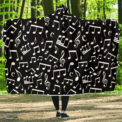 Music Note Black white Themed Print Hooded Blanket-JTAMIGO.COM
