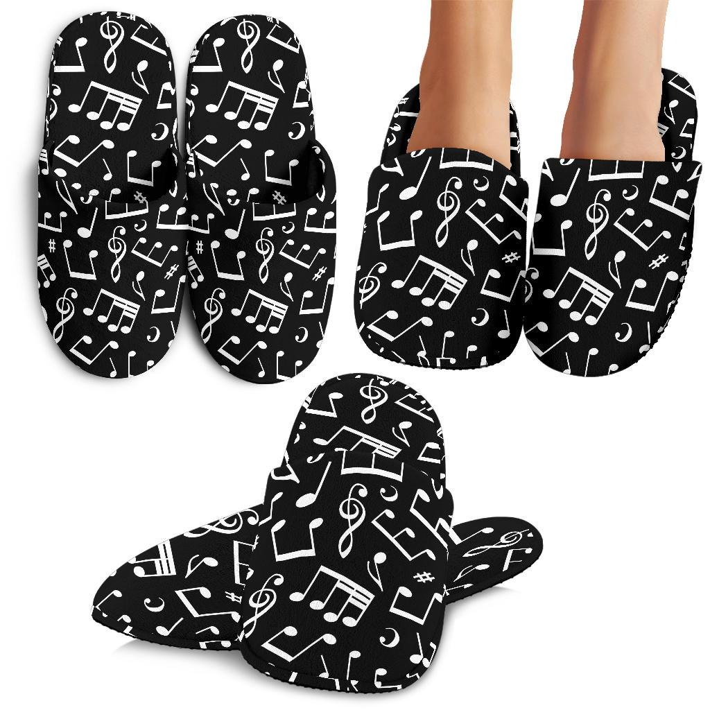 Music Note Black white Themed Print House Slippers