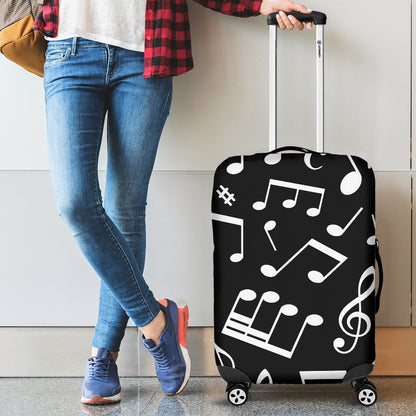 Music Note Black White Themed Print Luggage Cover Protector