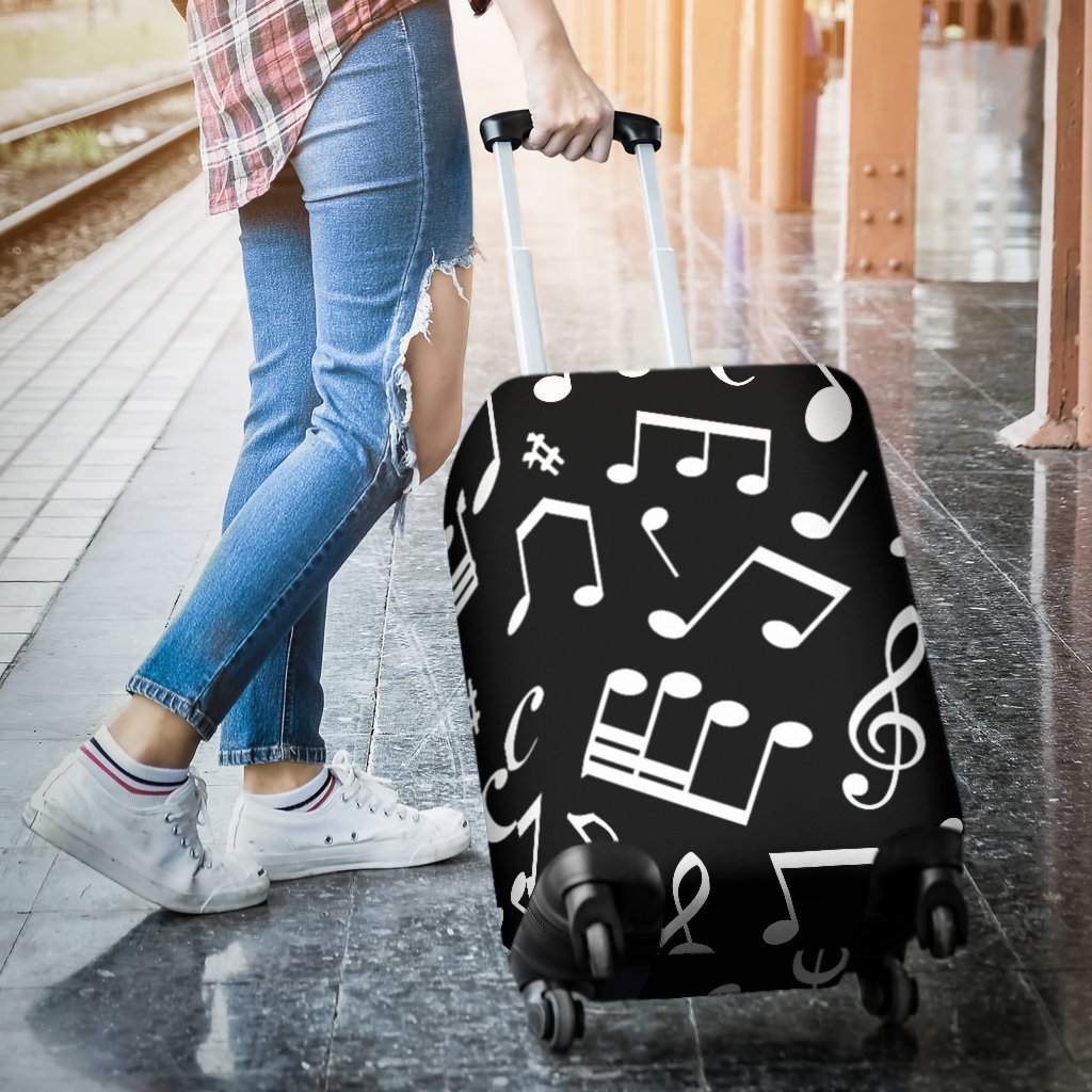 Music Note Black White Themed Print Luggage Cover Protector