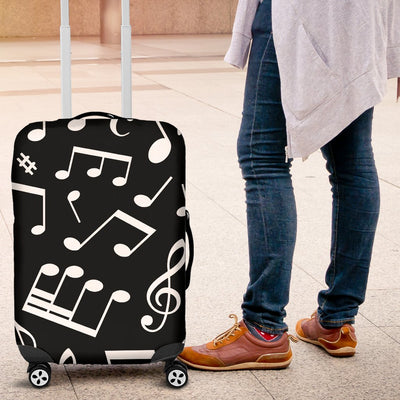 Music Note Black White Themed Print Luggage Cover Protector