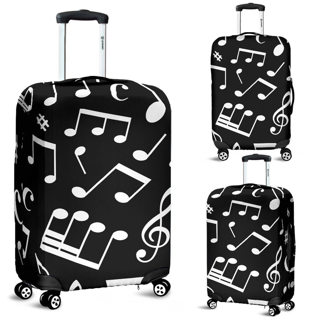 Music Note Black White Themed Print Luggage Cover Protector