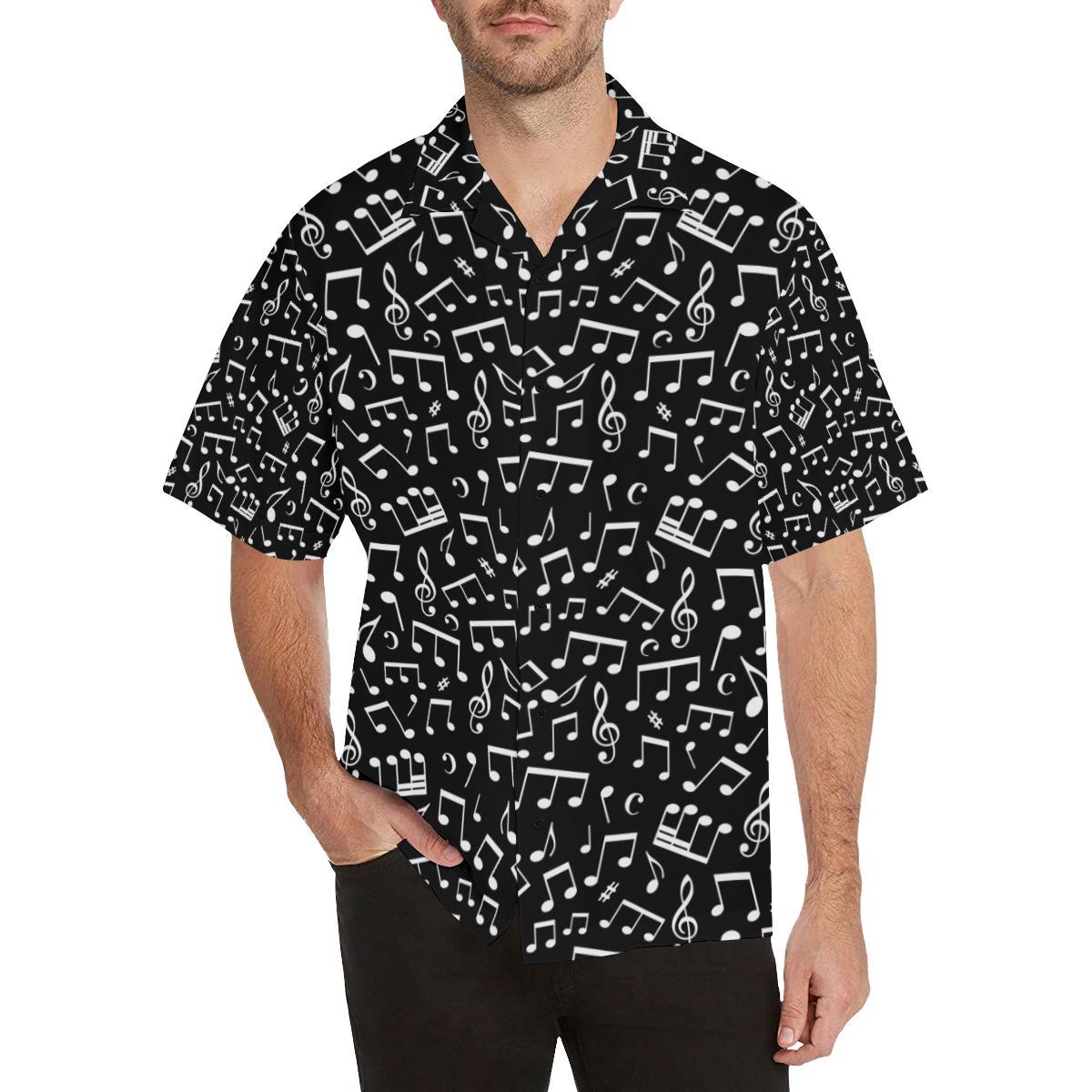Music Note Black white Themed Print Men Aloha Hawaiian Shirt