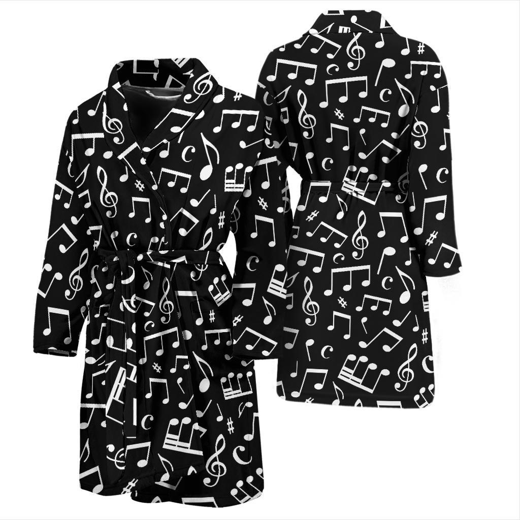 Music Note Black white Themed Print Men Bath Robe-JTAMIGO.COM