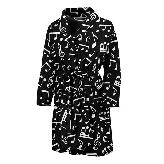 Music Note Black white Themed Print Men Bath Robe-JTAMIGO.COM
