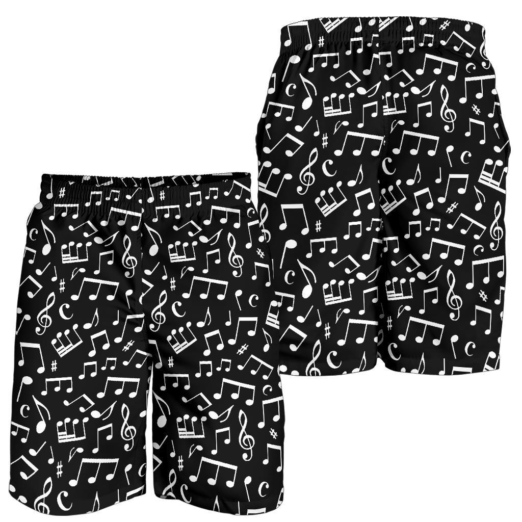 Music Note Black white Themed Print Mens Shorts-JTAMIGO.COM