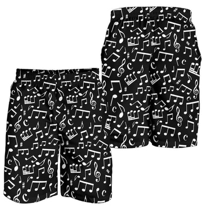 Music Note Black white Themed Print Mens Shorts-JTAMIGO.COM