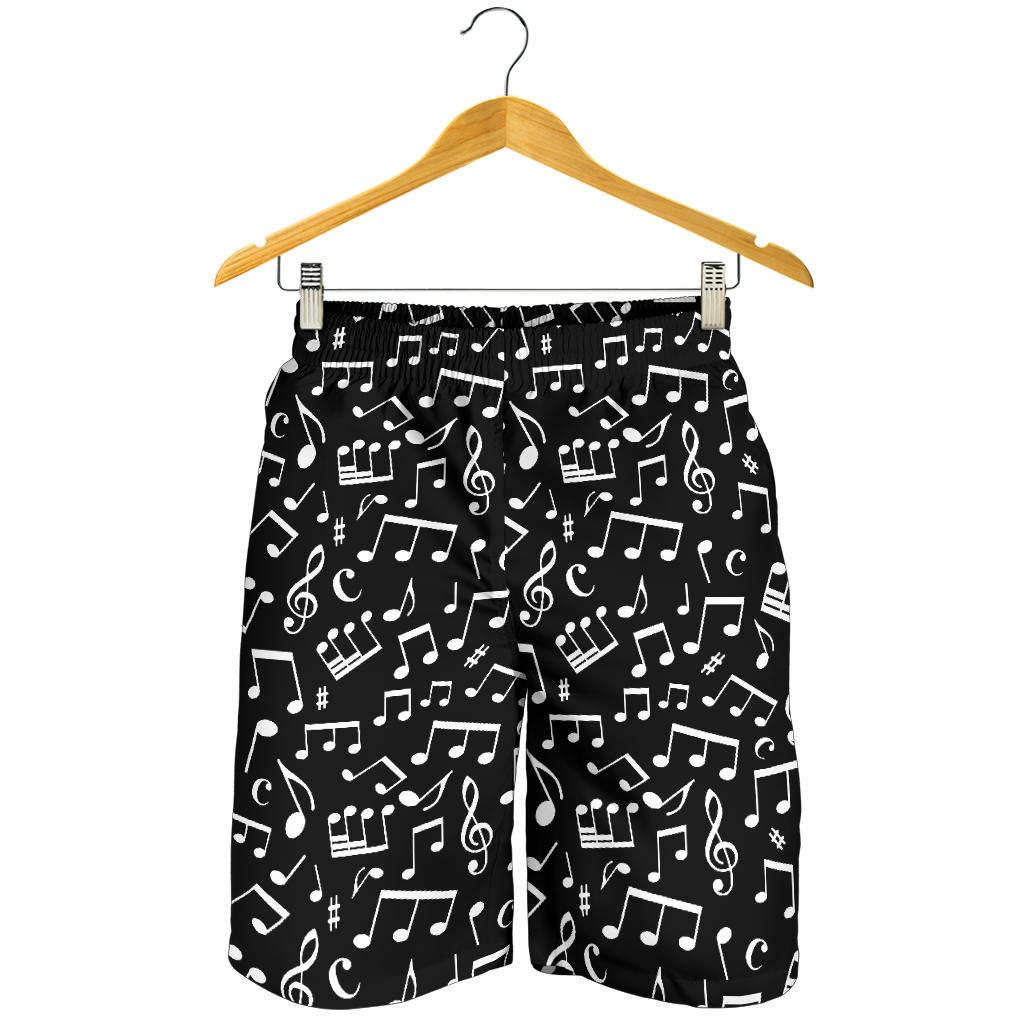 Music Note Black white Themed Print Mens Shorts-JTAMIGO.COM