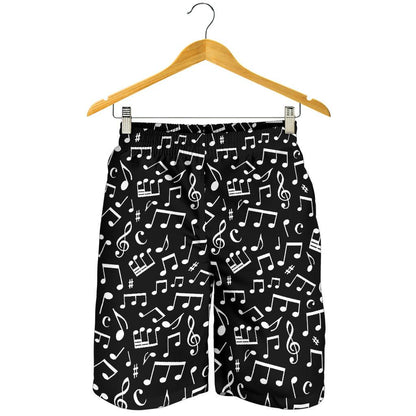 Music Note Black white Themed Print Mens Shorts-JTAMIGO.COM