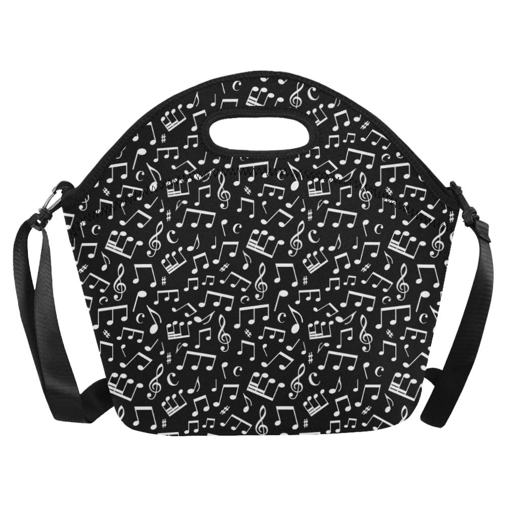 Music Note Black white Themed Print Neoprene Lunch Bag (Model 1669)(Large)-JTAMIGO.COM