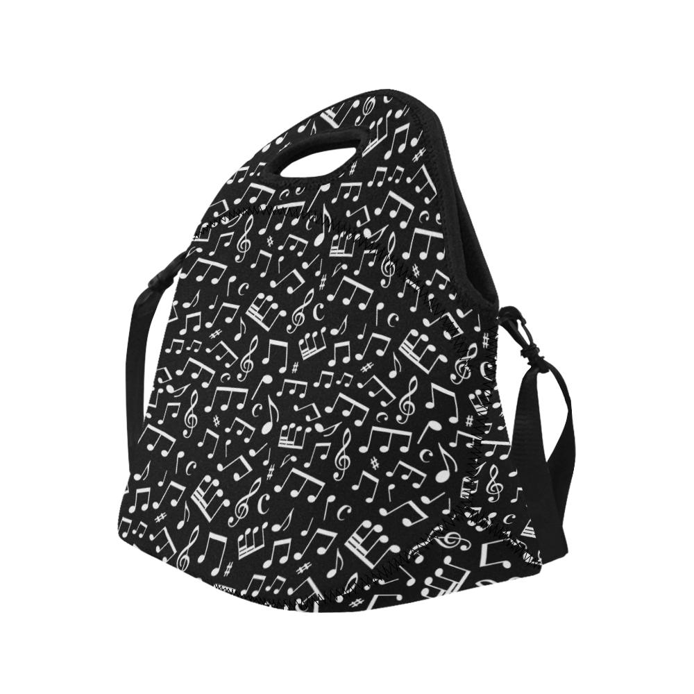 Music Note Black white Themed Print Neoprene Lunch Bag (Model 1669)(Large)-JTAMIGO.COM