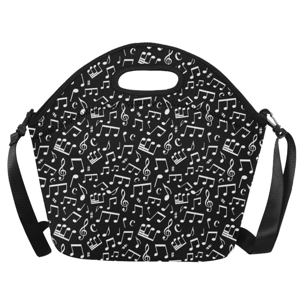 Music Note Black white Themed Print Neoprene Lunch Bag (Model 1669)(Large)-JTAMIGO.COM