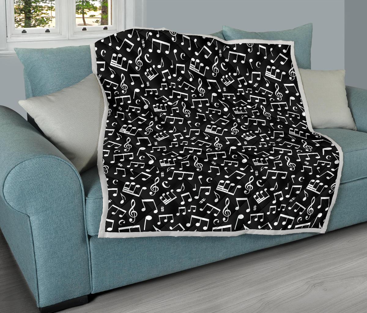Music Note Black white Themed Print Premium Quilt-JTAMIGO.COM