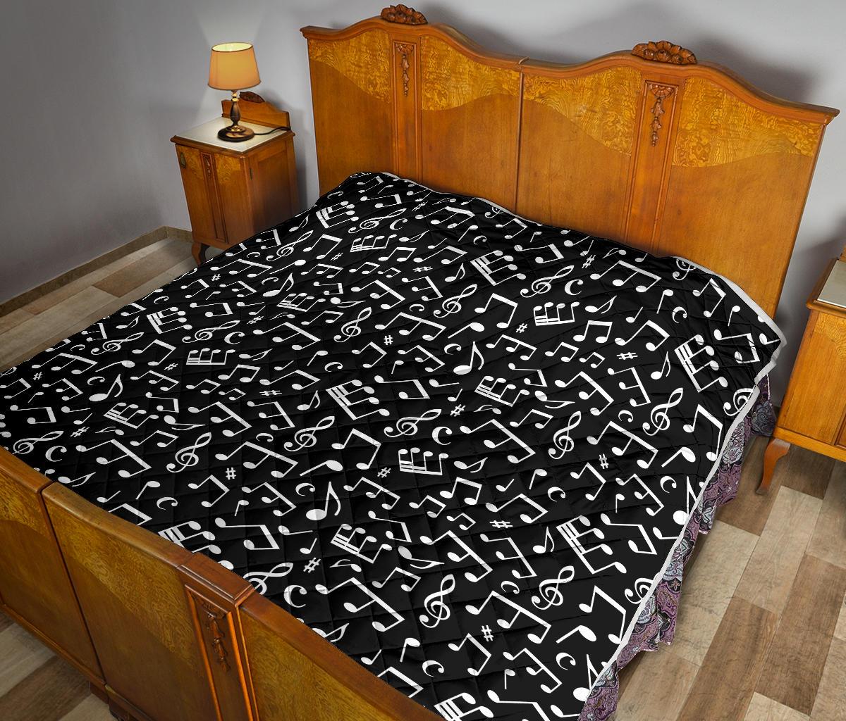 Music Note Black white Themed Print Premium Quilt-JTAMIGO.COM