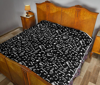 Music Note Black white Themed Print Premium Quilt-JTAMIGO.COM
