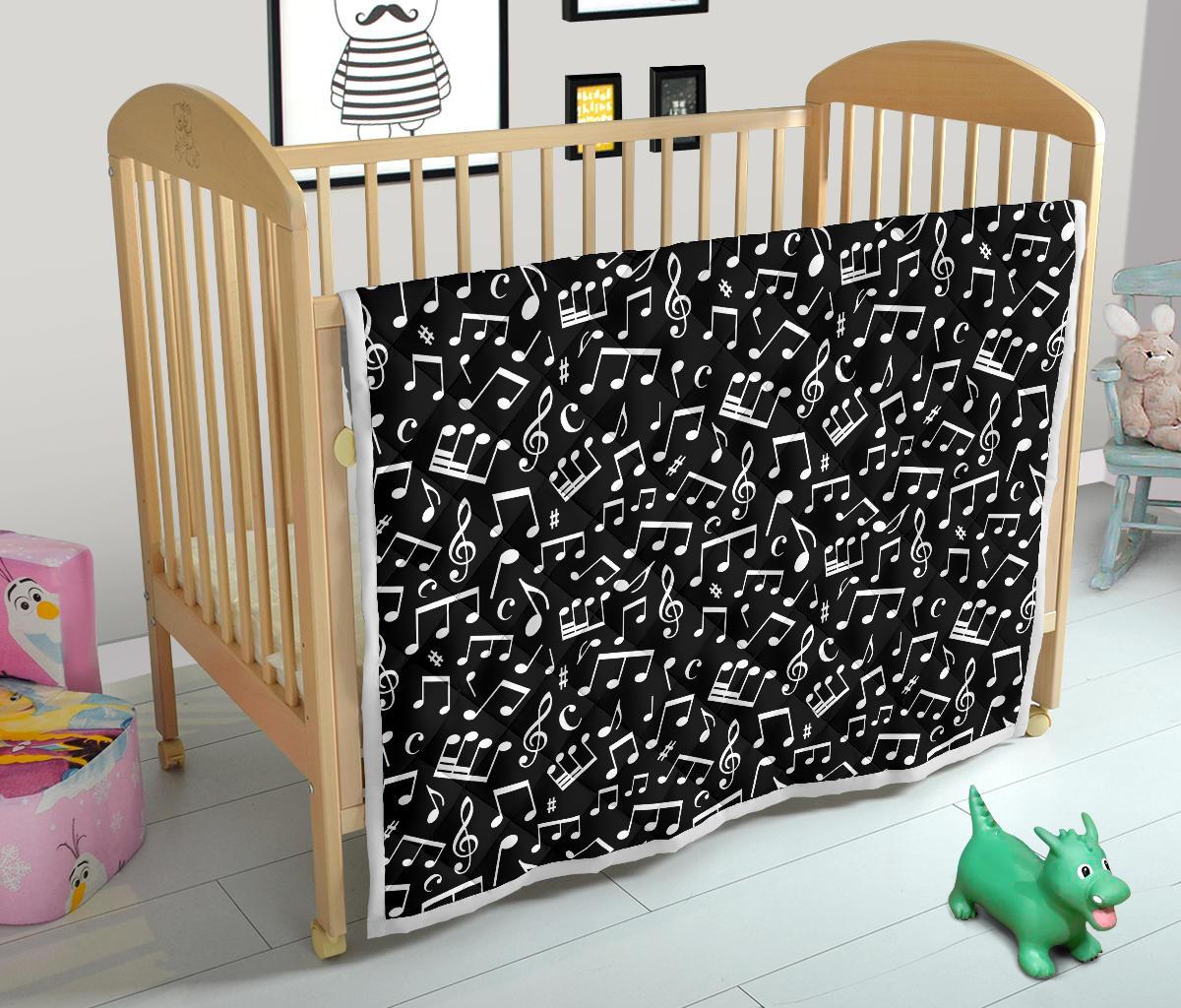 Music Note Black white Themed Print Premium Quilt-JTAMIGO.COM