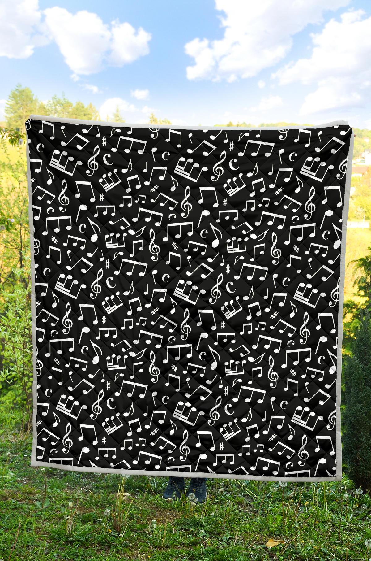Music Note Black white Themed Print Premium Quilt-JTAMIGO.COM