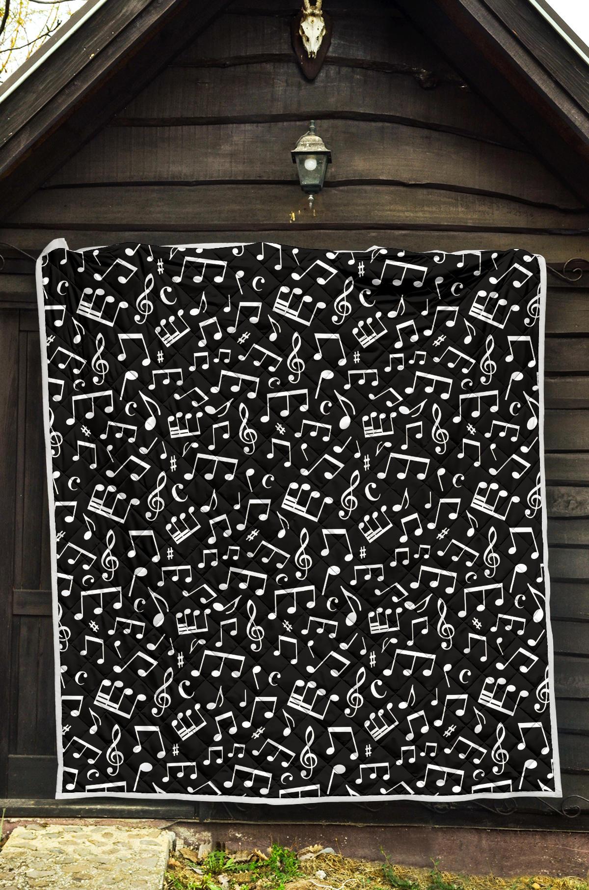 Music Note Black white Themed Print Premium Quilt-JTAMIGO.COM
