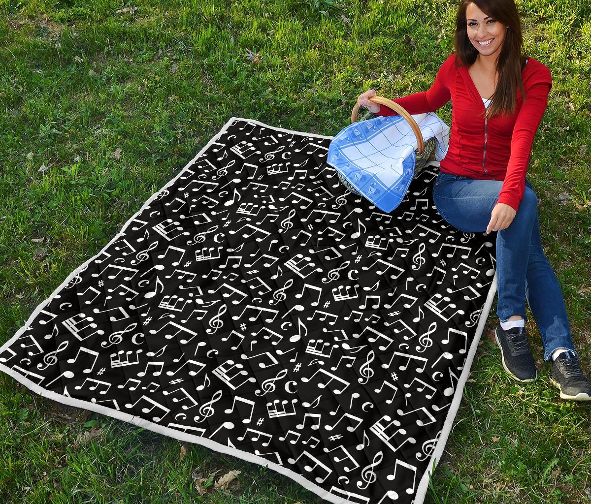 Music Note Black white Themed Print Premium Quilt-JTAMIGO.COM