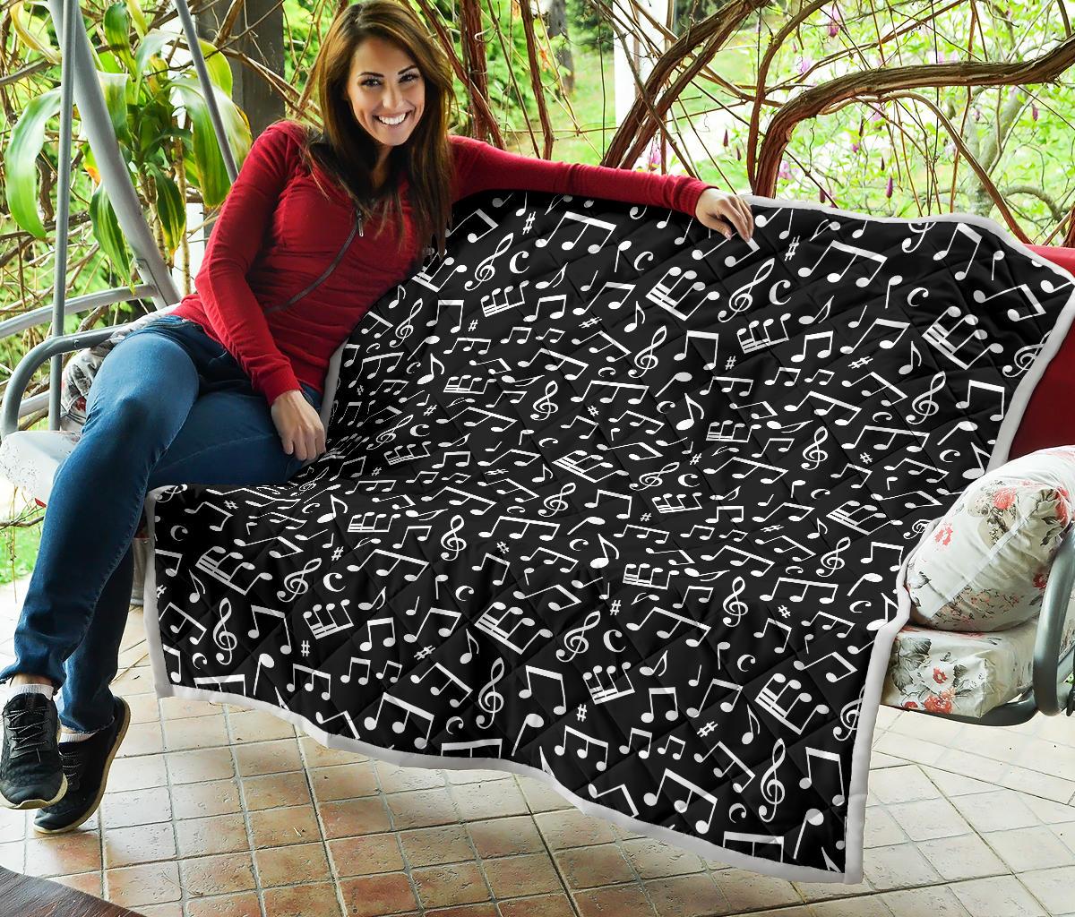 Music Note Black white Themed Print Premium Quilt-JTAMIGO.COM
