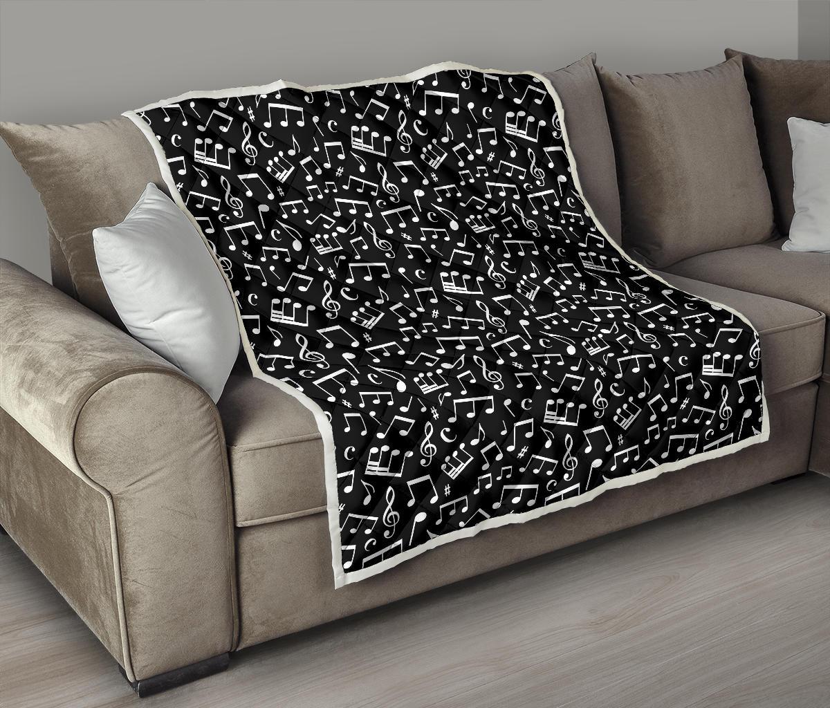 Music Note Black white Themed Print Premium Quilt-JTAMIGO.COM