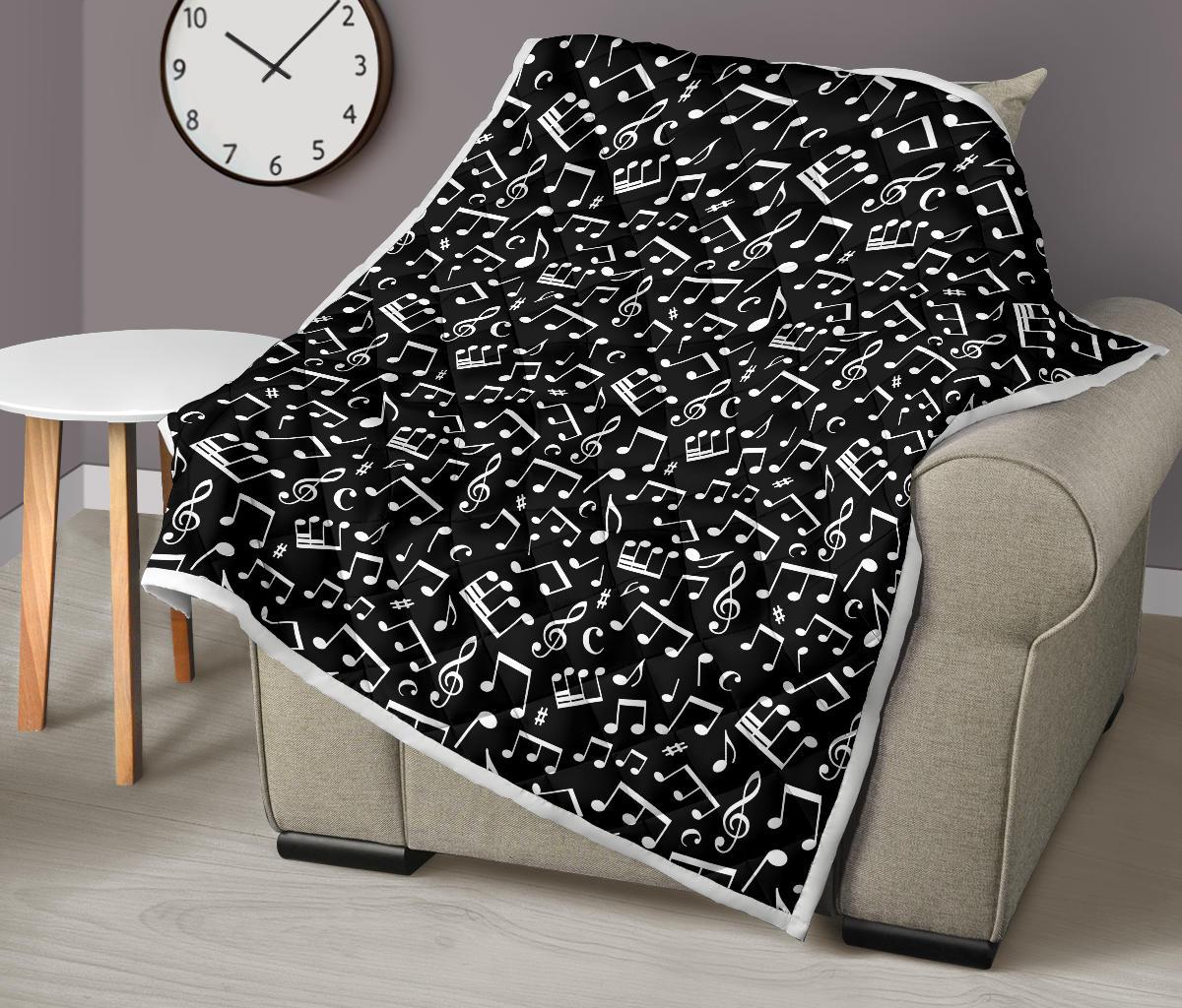 Music Note Black white Themed Print Premium Quilt-JTAMIGO.COM