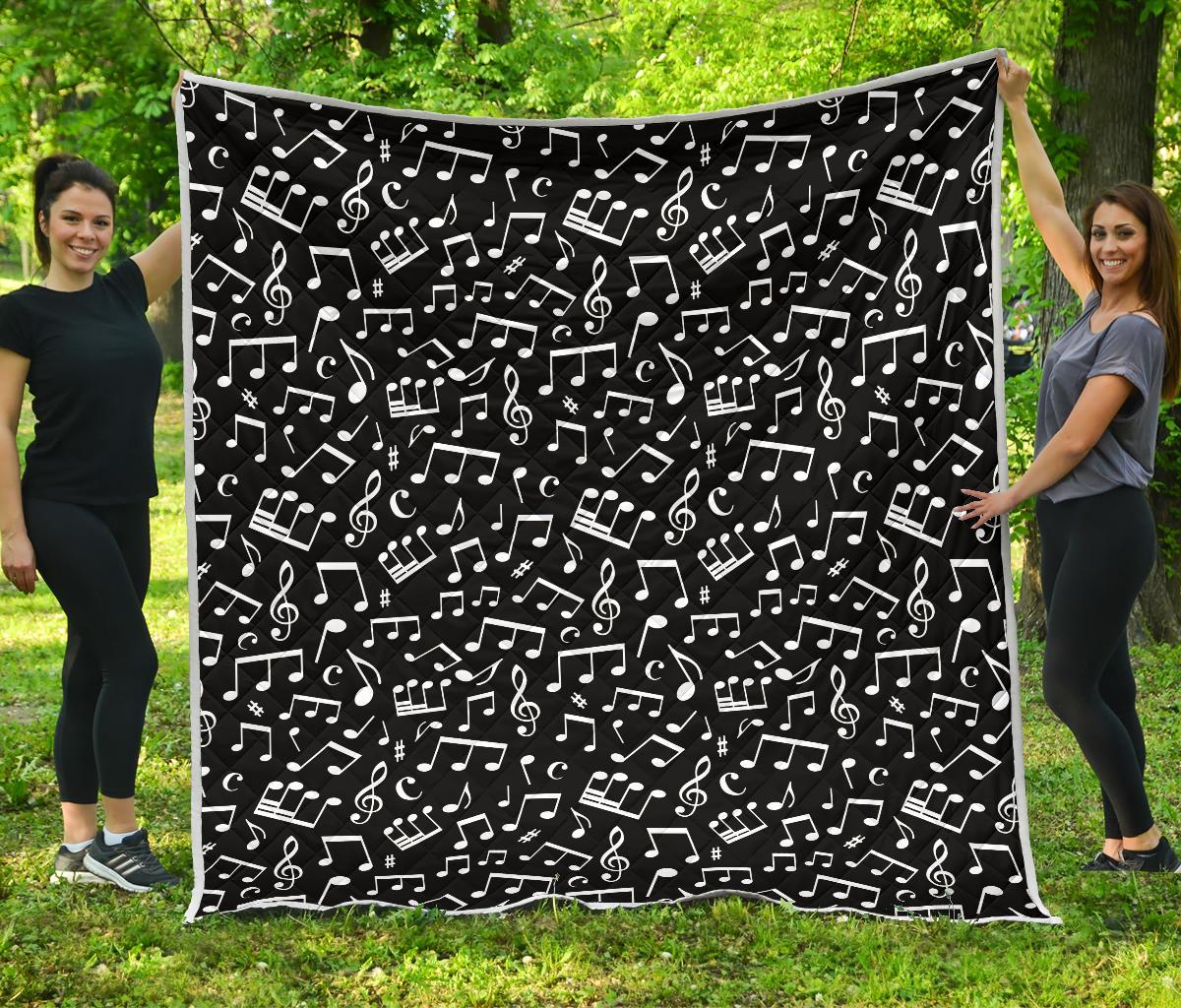 Music Note Black white Themed Print Premium Quilt-JTAMIGO.COM