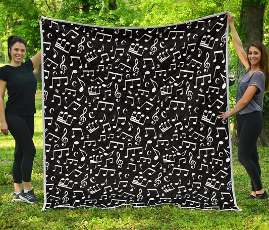 Music Note Black white Themed Print Premium Quilt-JTAMIGO.COM