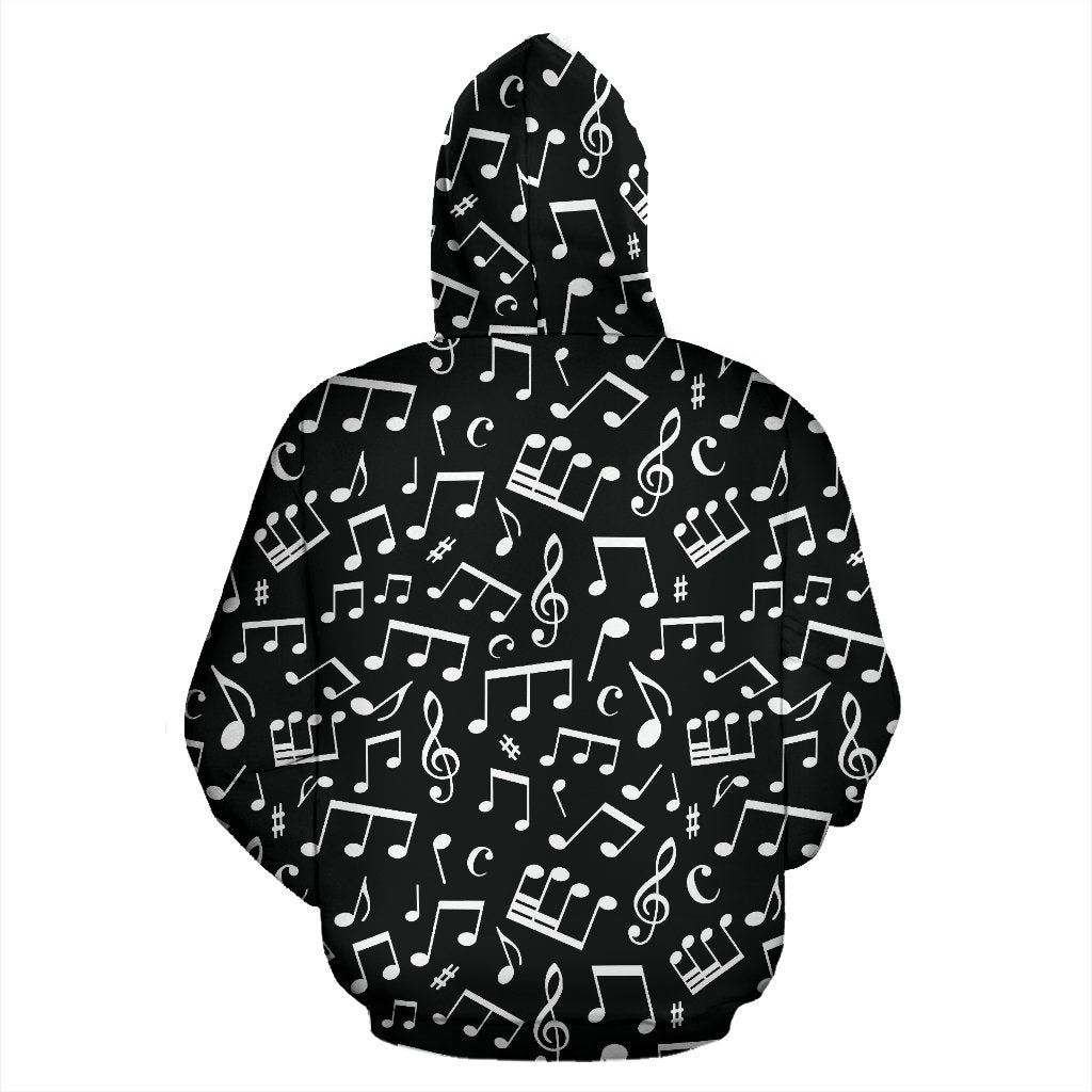 Music Note Black white Themed Print Pullover Hoodie