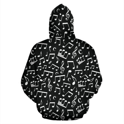 Music Note Black white Themed Print Pullover Hoodie