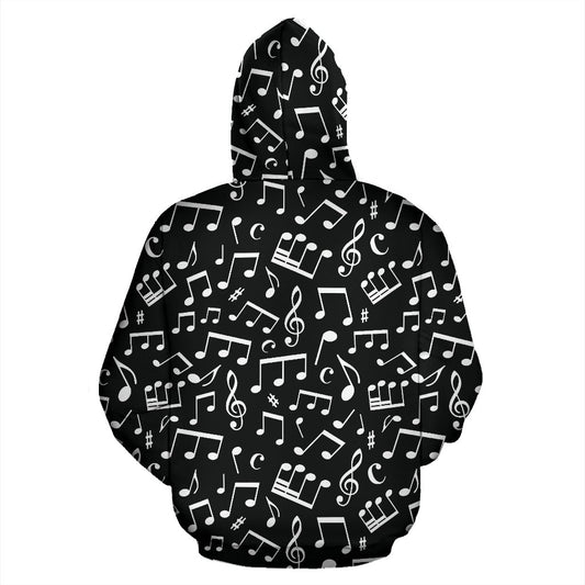 Music Note Black white Themed Print Pullover Hoodie