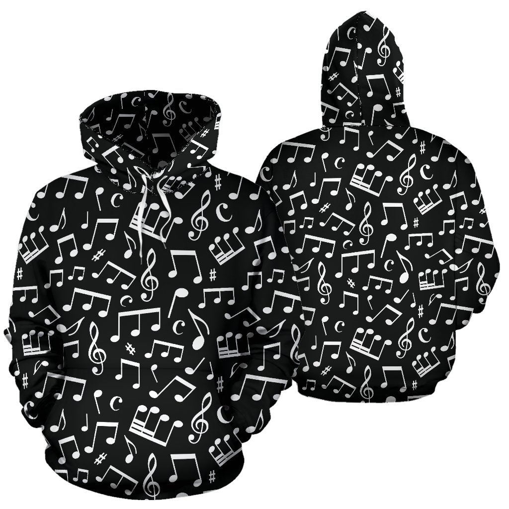 Music Note Black white Themed Print Pullover Hoodie