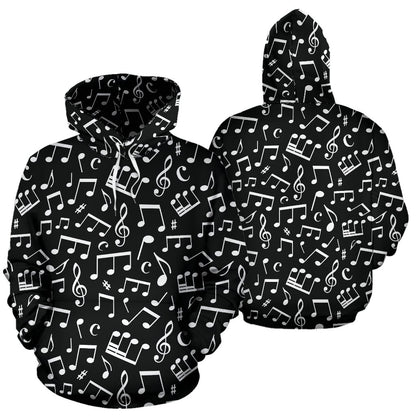 Music Note Black white Themed Print Pullover Hoodie