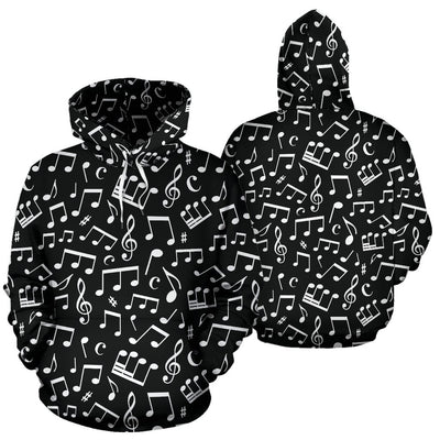 Music Note Black white Themed Print Pullover Hoodie