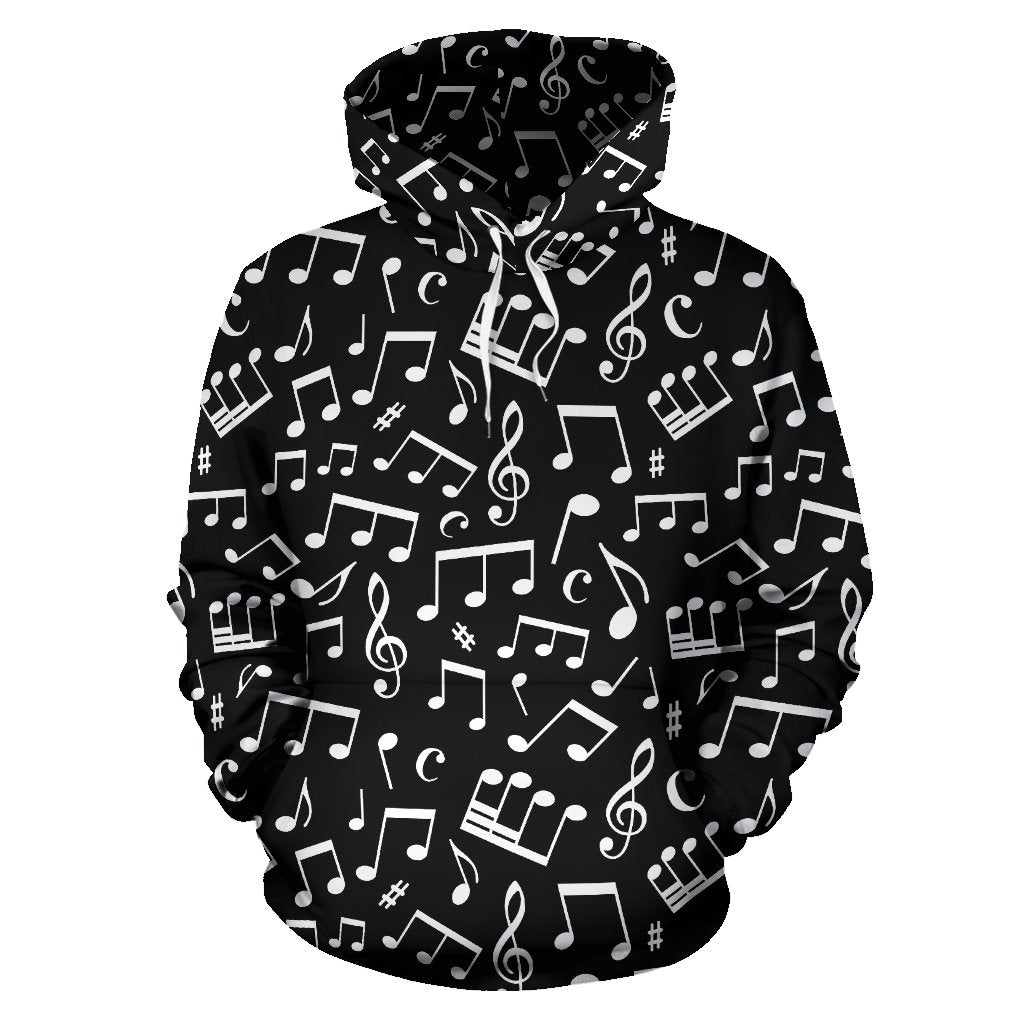 Music Note Black white Themed Print Pullover Hoodie
