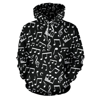 Music Note Black white Themed Print Pullover Hoodie