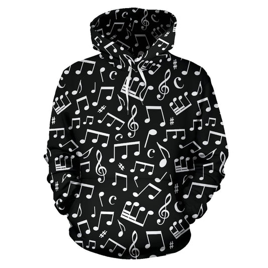 Music Note Black white Themed Print Pullover Hoodie