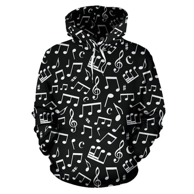 Music Note Black white Themed Print Pullover Hoodie