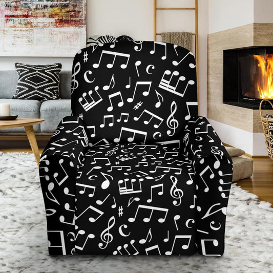 Music Note Black white Themed Print Single Sofa Slipcover -JTAMIGO.COM