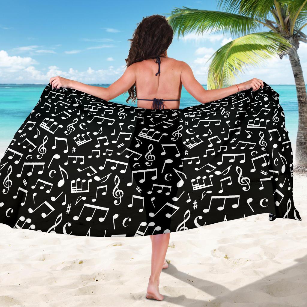 Music Note Black white Themed Print Sarong Pareo Wrap