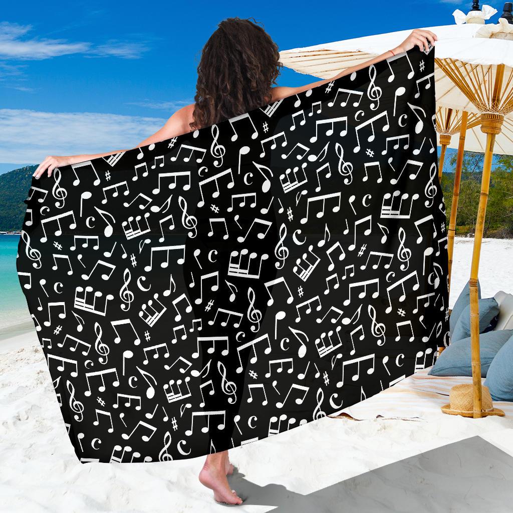 Music Note Black white Themed Print Sarong Pareo Wrap