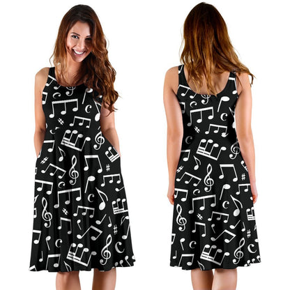 Music Note Black white Themed Print Sleeveless Dress