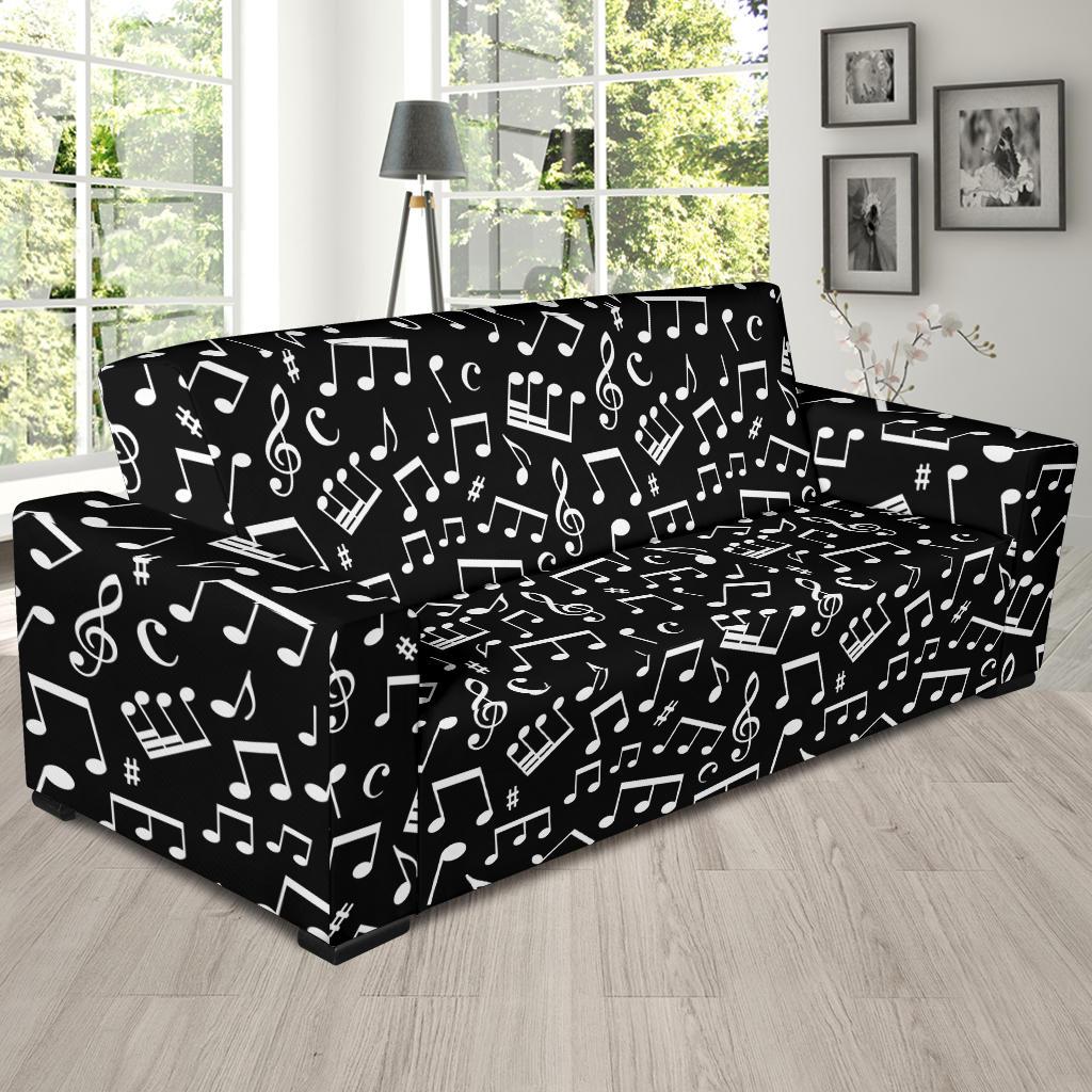 Music Note Black white Themed Print Sofa Slipcover-JTAMIGO.COM