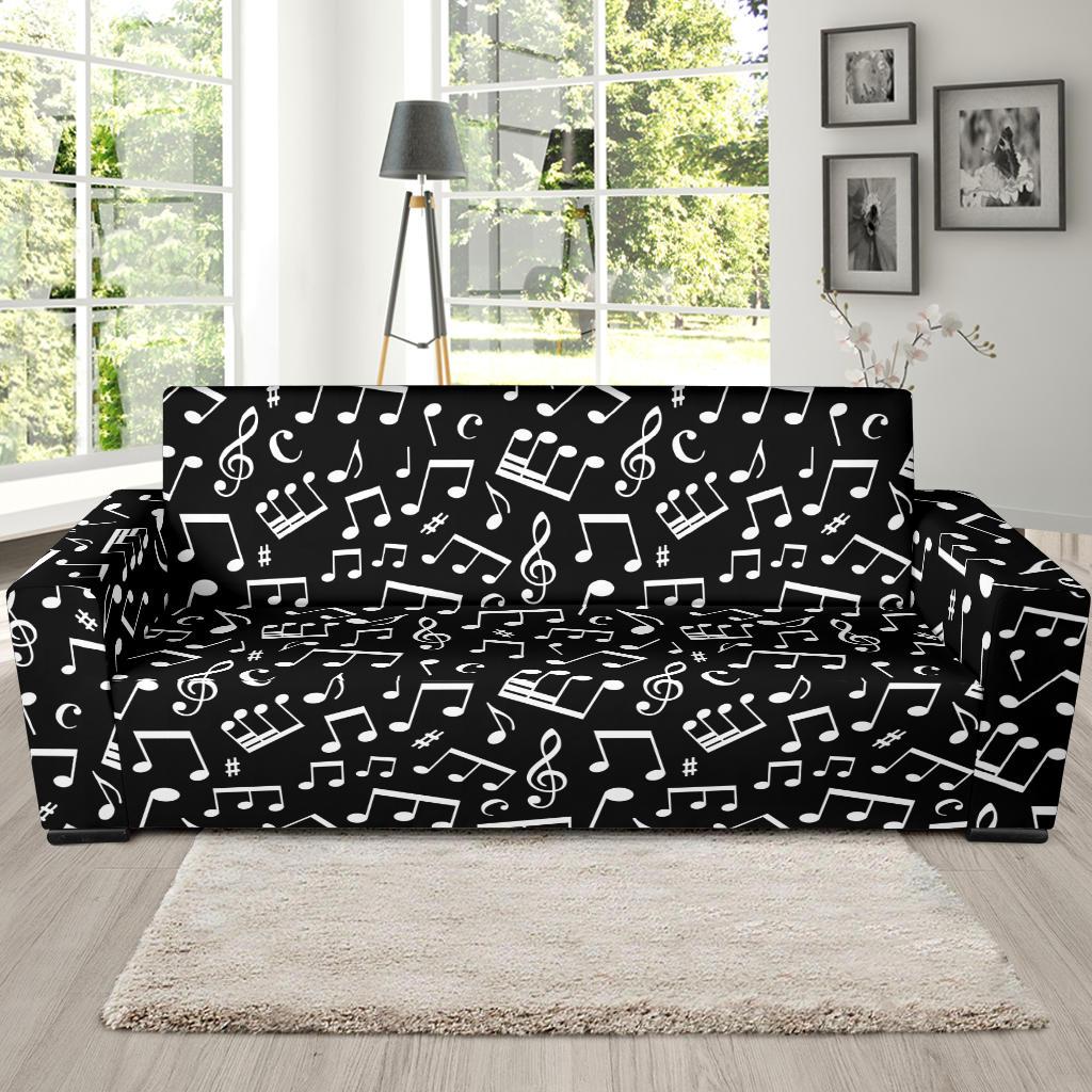 Music Note Black white Themed Print Sofa Slipcover-JTAMIGO.COM