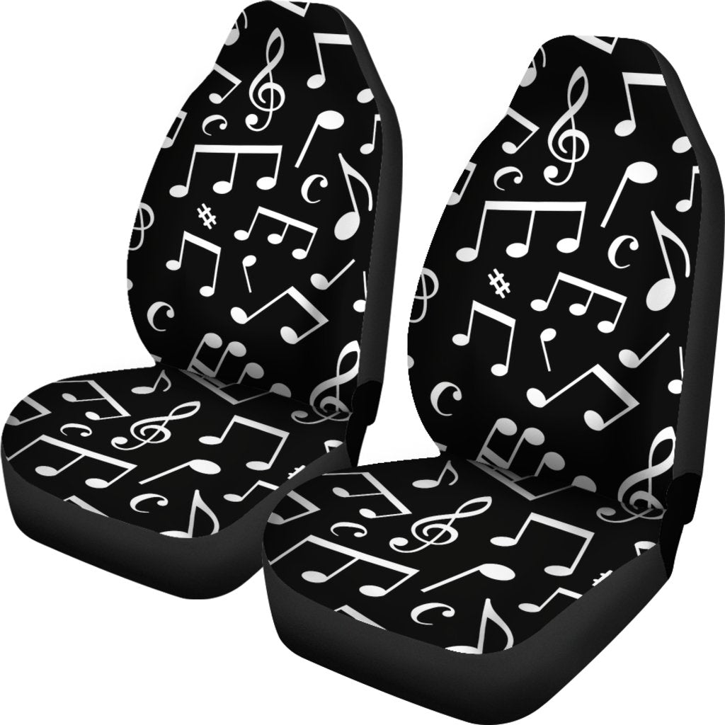 Music Note Black white Themed Print Universal Fit Car Seat Covers