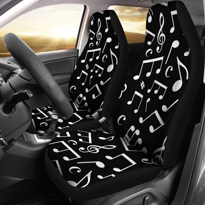 Music Note Black white Themed Print Universal Fit Car Seat Covers