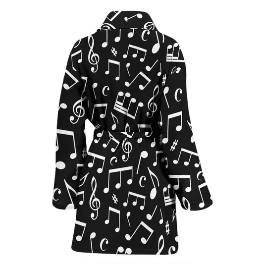 Music Note Black white Themed Print Women Bath Robe-JTAMIGO.COM